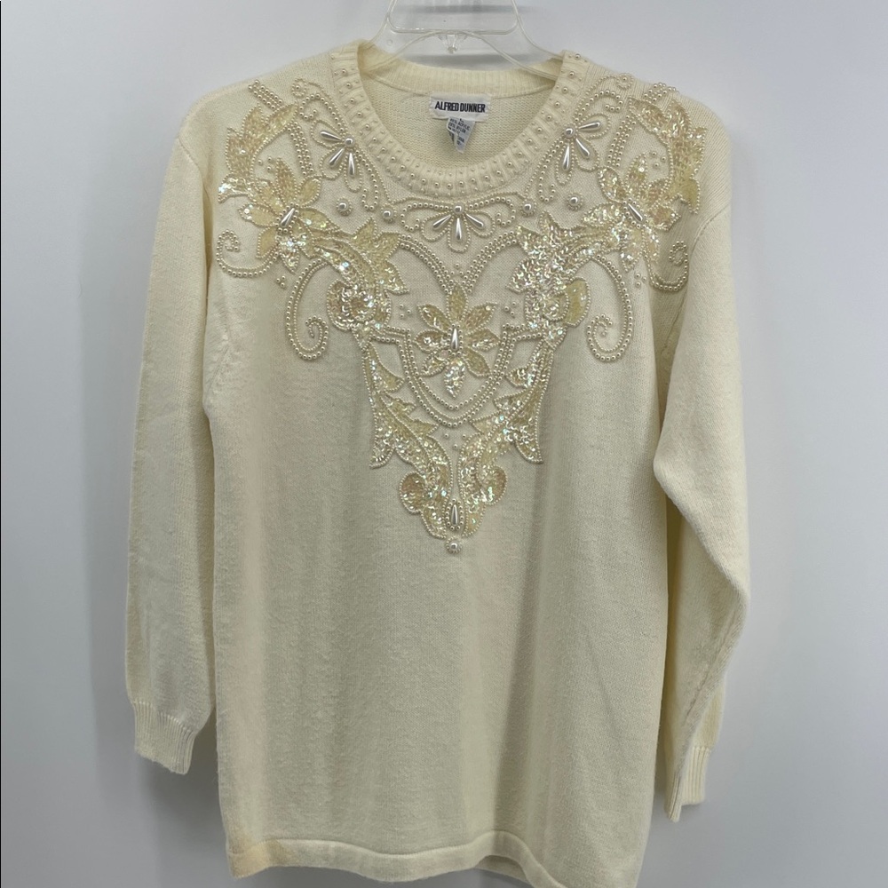 Alfred Dunner Cream Sweater with Gold Embellishments